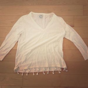 J Crew white tassel sweater